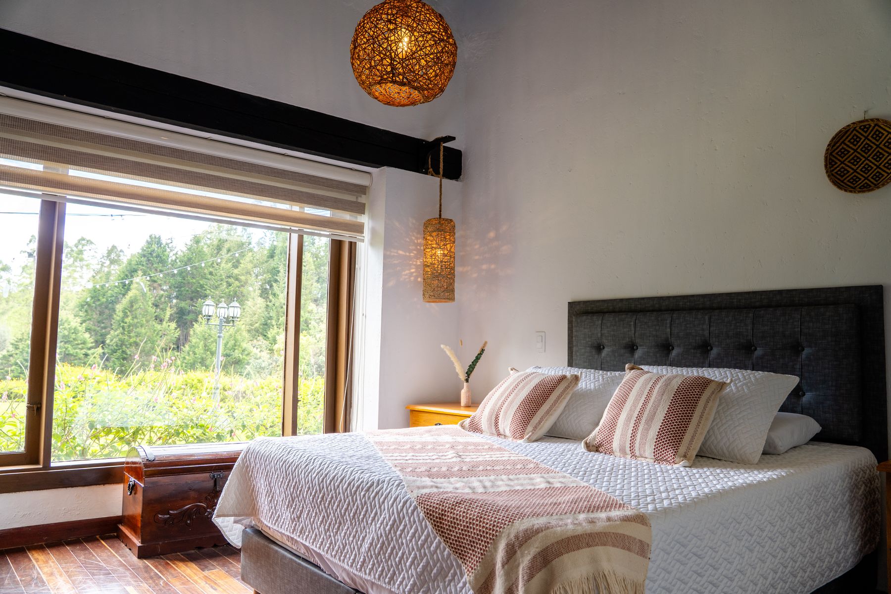 Bedroom with garden view window