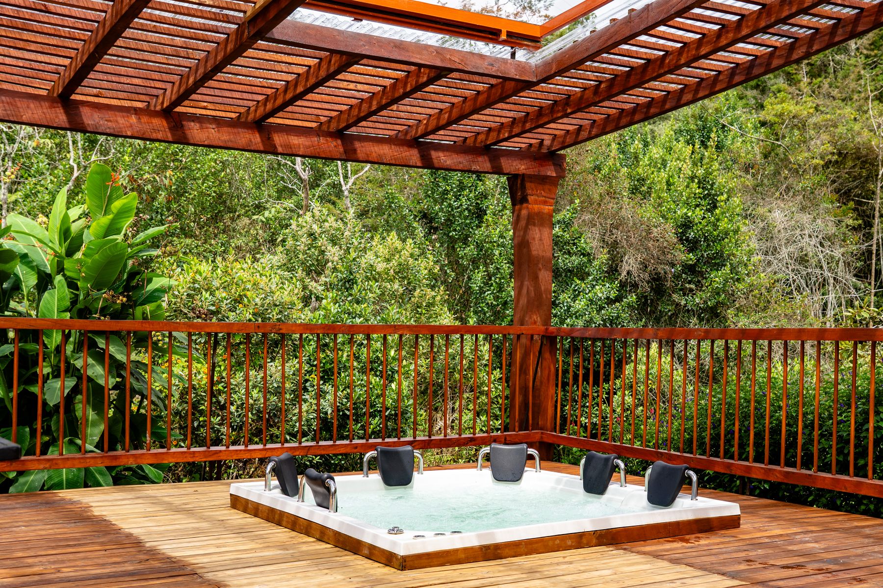 Hot tub surrounded by jungle